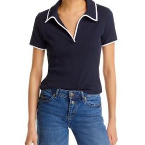 Veronica Beard Kearney Contrast Trim Polo Tee